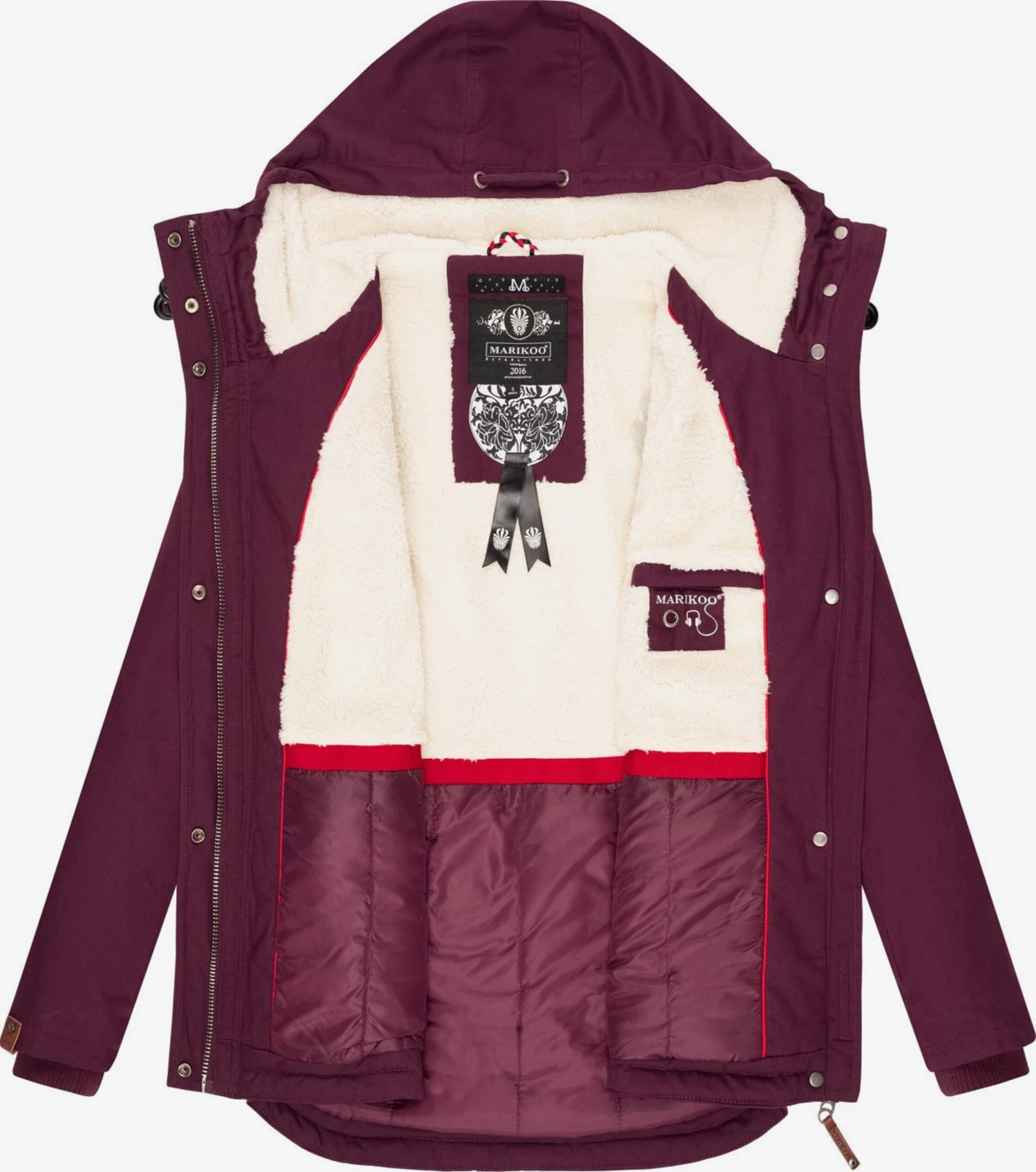 Marikoo Winterjassen Winterjas Bikoo Dames Wijnrood 4 Marikoo Winterjassen Winterjas Bikoo Dames Wijnrood - Afbeelding 4